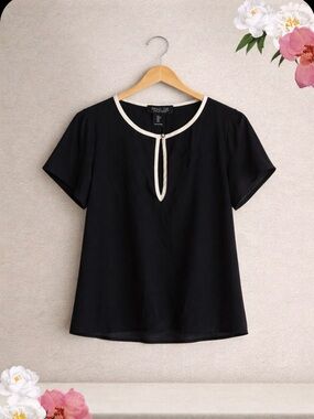 Rachel Zoe Black Blouse with Contrast Trim (S)
